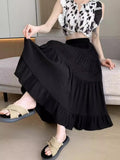 High-Rise Thin New Summer Black A-Shaped Umbrella Skirt 2025 Long Skirt Cake Half-Dress Lace Woman
