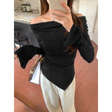 Design Sense Folded Irregularly Collared Long-Sleeved T-Shirt Women Spring 2025 New Bottoming Shirt Set On Top