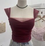 Real-Spat Thai-Style Small Design Mesh Yarn Draw-Folded Breast Sling Sling With Bra Cushion Short Sleeveless Top 8022