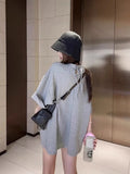 Gray Tie With Round-Neck Short-Sleeved T-Shirt 2026 New Casual Temperament Lazy Wind Loose Long Top