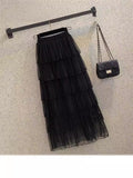 Net Yarn Skirt Mid-Length Women 2025 New Autumn And Winter Super Fairy Layer Cake Skirt White Long Skirt Over The Knee Dress