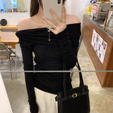 Shopping Mall Sexy Side-Shoulder Design Texture Inside The Wool Bottoming Shirt Women Autumn And Winter Hottie High-End Feel Top