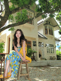 Seaside Dopamine Holiday Dress Blue Lemon Print Sling Dress Women Summer Beach Atmosphere Long Dress