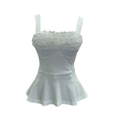 Real Shooting Layer Layer Lace Side With Chest Cushion Elastic Sling Vest A-Sided Skirt Swing Waist Thin Sleeveless Top 9322