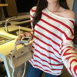 Lazy Wind Loose Sleeve Striped Long-Sleeved T-Shirt Girl Spring 2026 New Thin Shoulder Cover Shirt Top