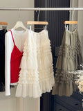 Heavy Industry Wood Ear Net Yarn Tight Waist Cake Mid-Summer New Korean Temperament Fluffy Skirt Layer Yarn Skirt