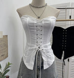 Spice Girls With Anti-Slip Strip Tie With Bow Tector-Meared Waist-Coated Short-Sleeved Top 8150