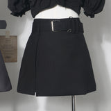 Real Shooting With Belt Open Fork High Waist Thin Pants Skirt Women's Summer New A-Shaped Hip Half Short Skirt 8906