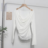 Y01 Autumn Fake Two Lace Lace Collar Folding Long Sleeves Slimming Bottom T-Shirt Blouse Female 2532