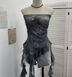 Star Embroidered Babes Style Print Tector Tector Tector Tector Vest Ribbon Short Sleeveless Top 1290