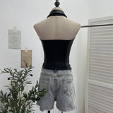 Real Shot With Chest Pad Hanging Neck Sling Vest Babes Design Pu Skin Tight Short Sleeveless Top Woman 1359