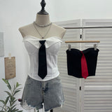 Real Shot Ins Street Pat Hottie With Chest Pad Wrapped Chest Tie With Short Corset Sleeveless Top 6167
