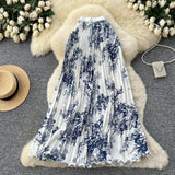 National Feng Shui Ink Painting Print Skirt Women's New High-Waist Long A Word Thin Fishtail Skirt 100-Fold Skirt