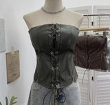 Vintage Punk With Chest Pad Anti-Slip Bar Bra Vest With Zipper Open Fork Short Top Female 6230