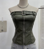 Real Shooting Spice Girls High-End Pu Leather Tector Locomotive Wind Wrapped Bra Vest Sleeveless Top Tide 1986