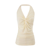Real Shot Lyselle Tian Silk Wool Hanging Back Twisted Folded V-Neck Sleeveless Sleeve Sling Vest Female Summer Design Blouse