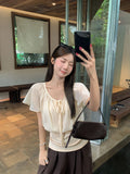 Temperament Gentle Wind With Lotus Leaf Side Sleeves Two Shirts Women Summer Small Waist Thin Cloth Cloth Tide