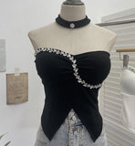 Thai-Style Hanging Neck Small Sling With Drill With Chest Pad Irregular Wearing Sleeveless Knitting Top 9211