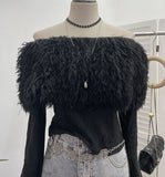 Sexy Wind Shoulder Hair Knitted Shirt Girl Short To Make Old Broken Long-Sleeved T-Shirt Top 2988