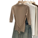 2026 Temperament Commuter New Polo Collar Wool Knitted Shirt Women Spring Design Sense Of Small Slimming