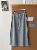 Casual Simple Solid Color High-Waisting Rope In The Long Thin Fashion Skirt Women's Autumn Bag A Skirt