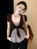 Gentle Wind Leisure Suit With Curry Cardigan Women 2026 Early Spring Folding Wooden Ear Sling Vest Two Sets