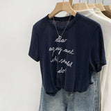 Lyselle Tiansi Fashion Letter Print Loose Round-Neck Short-Sleeved T-Shirt Women's Commuting Summer New Front Shoulder