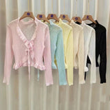 2025 Summer New Korean Version Of Sweet Lace Strap Design Sunscreen Knit Long-Sleeved Cardigan Women's Top
