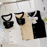 French Small Scented Bow Sleeveless Vest Open Shirt Women's Summer New TemperamentÐÞ Knitted Shirt Wear Clothes
