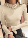 Pure Hot Girl Tight Inside The Thin Knitted Jersey Girl 2025 Autumn And Winter High-End Wooden Ear Collar Sweater Top