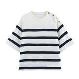 2025 Spring And Summer New Women's Fashion Casual Striped Short Sleeve Collar Collar Blouse Short 2702205