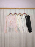 2025 Summer New Little Fairy Knitted Cardigan With Horn Sleeves Translucent Sunscreen Long-Sleeved Woman