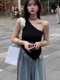 Spice Girl Beauty Back With A New Temperament Design With A New Temperamental Design Tilt Shoulder Knitting Irregular Waistcoat Sleeveless Top 2025