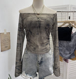 Real Shooting Two Sets Of Sexy Shoulder Single-Layer Thin Mesh Yarn Short T-Shirt + Inner Brat With Chest Pads To Wipe The Chest Vest 8095