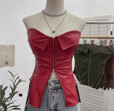 Real Shooting Hottie Retro Tender With Chest Pad Wrapped Bra Zipper Design Smear Bra Vest Short Sleeveless Top 8968