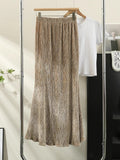 In The Autumn Of 2025, The New Velvet Broced Fishtail Half-Dress Woman Retro High-End Feeling Leaves Side Hundred Folded Bag Hips Long Skirt