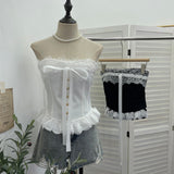 Court Style Lace Lace With Bow With Breast Pads With Bra Vest Short Strap Back Coat 2817