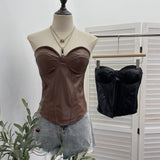 Real Pat With Chest Pad Cool Pu Skin Repair Waist-Skin Vest Sexy Hottie Leather Coat Wrapped Bra Short Top 8117