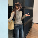 Lyselle Tian Silk Wool Is A Huge Look Folded Round Collar Long-Sleeved T-Shirt For The Fall Of The New Blouse