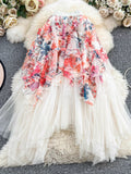 2025 New Design Sweet Floral Cake Skirt Half-Body Dress Women High Waist Thin Irregular Mesh Fairy Dress