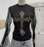 Real Shooting Heavy Industry Design Sense Cross Rivet Water Drill Waste Soil Horn Sleeve Double Mesh Yarn Trinket 2706
