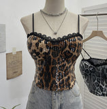 Real Shot With Chest Pad Lace Lace Sling Vest Sexy Short Leopard Patty Bra Wrapping Bra 8703