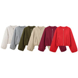 2026 Spring New Women's Soft Pilot Round Neck Zipper Short Jacket Jacket 3046