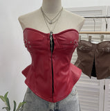 Real Shot With Chest Cushion Anti-Slip Bar Hottie Bosom Waist Pu Skin Hook Wrapped Breastless Top Woman 2785