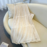 2025 New Velvet Half-Dress Woman Autumn Thin Sweet Design Mesh In The Long A Skirt
