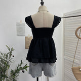 Holiday Wind Sling Vest Bow Folded Burst Embroidered Doll Shirt To Take Sleeveless Top 9561