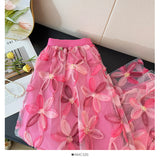 2025 New French Heavy-Bry Light Slative Three-Dimensional Flower Mesh Dress Women High-Waist A Word Loose Umbrella Skirt