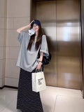 Gray Tie With Round-Neck Short-Sleeved T-Shirt 2026 New Casual Temperament Lazy Wind Loose Long Top