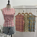 Double-Layer Mesh Vest Retro Design Slim Slimming Sleeveless T-Shirt Short Top 8036