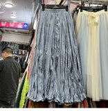 Myoism Folded Half-Dress Woman 2025 Spring And Summer New Big Swing Long Dress Simple Lazy Feeling 100 Folds Skirt